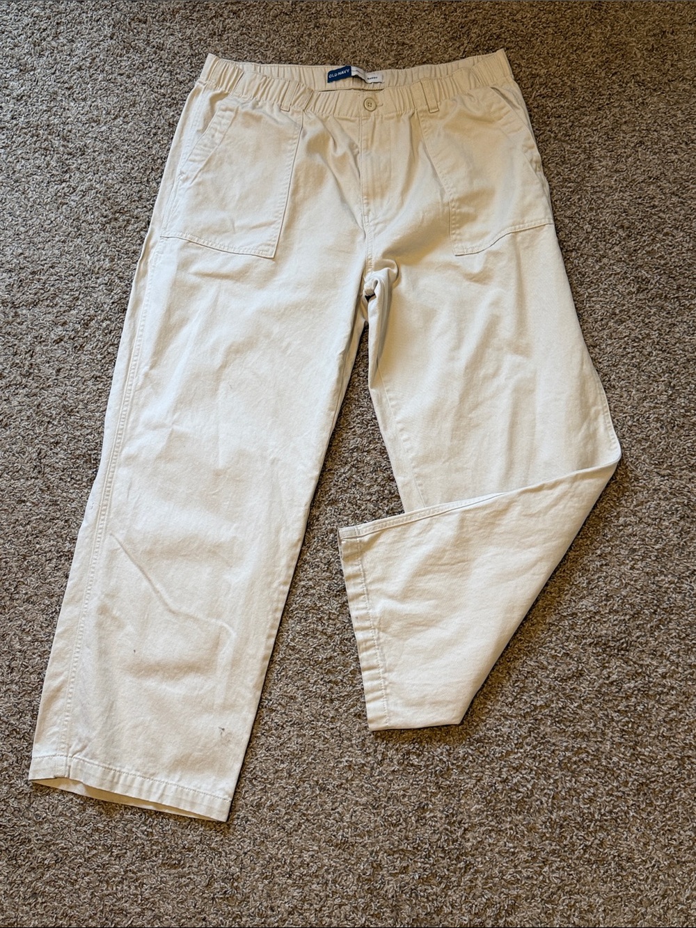 Old Navy Cream Baggy Utility Wide-Leg Casual Cotton Blend Pants